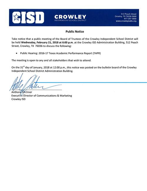 TAPR public hearing notice 